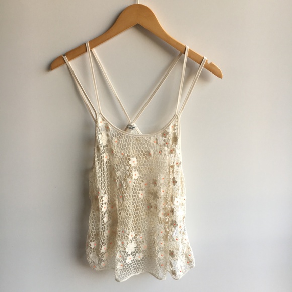 NWOT Ecote Crochet Neon Daisies Double Strap Tank - Picture 2 of 8